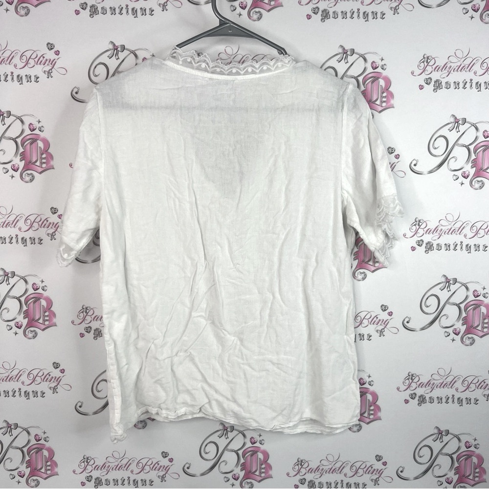 Valentina Naldi Italy tshirt Lacie Chic White Lace-Trimmed Women's Blouse - Picture 2 of 9